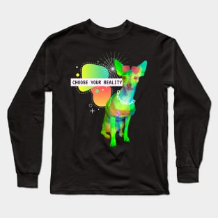 Chihuahua Reality Vaporwave Party Techno Glitch Long Sleeve T-Shirt